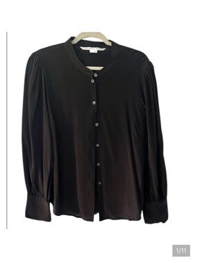 Veronica Beard Black Silk Button Front Blouse Size 14